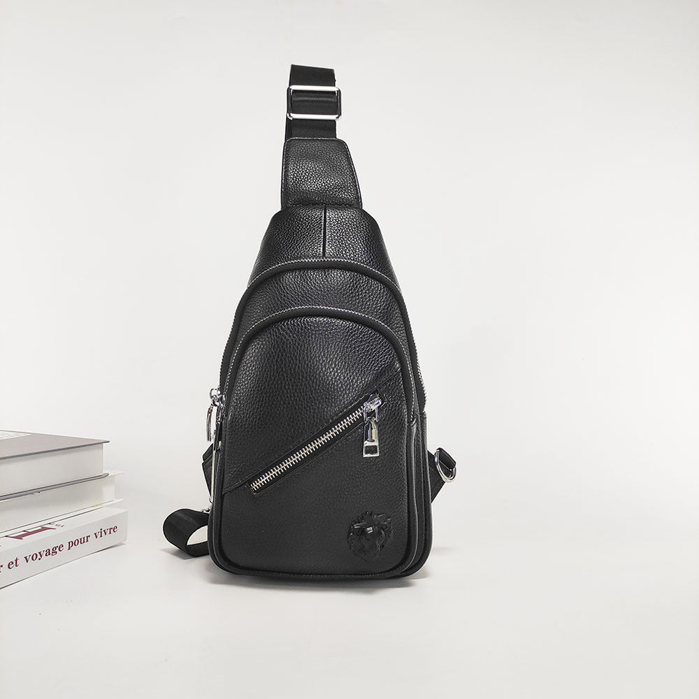 Anti-theft Bag Travel Essential Genuine Leather Chest Bag Men's Sports Soft Belt Fingerprint Lock Single Shoulder Crossbody Chest Bag