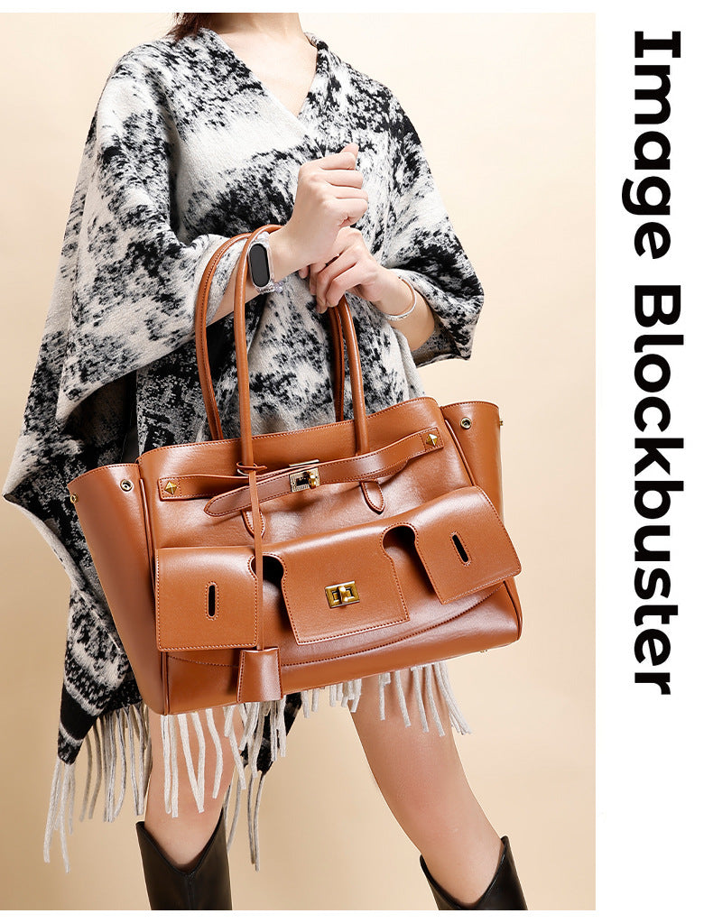 European and American Retro Large Capacity Commuter Tote Bag for Women, Fashionable Women's Bag with High-end Feel, Single Shoulder Underarm Handbag