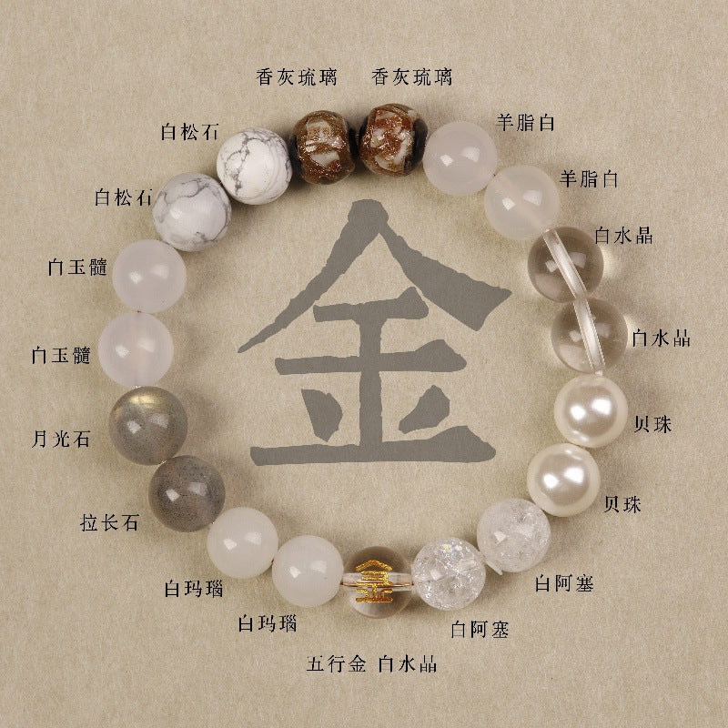 Men's Five Elements Bead Bracelet Gold Wood Water Fire Earth Bracelet Women's Crystal Natural Agate Five Elements Energy Bracelet