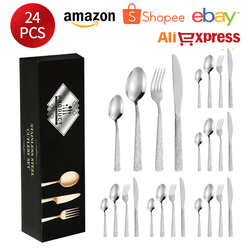 410Stainless Steel Tableware Restaurant Embossed Pattern Knife Fork Spoon24Western Steak Knife and Fork Set