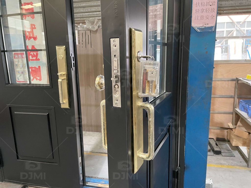 Modern European Design Residential Anti-Theft Entrance Black Cast Aluminum Glass Double Front Entry Door for Houses