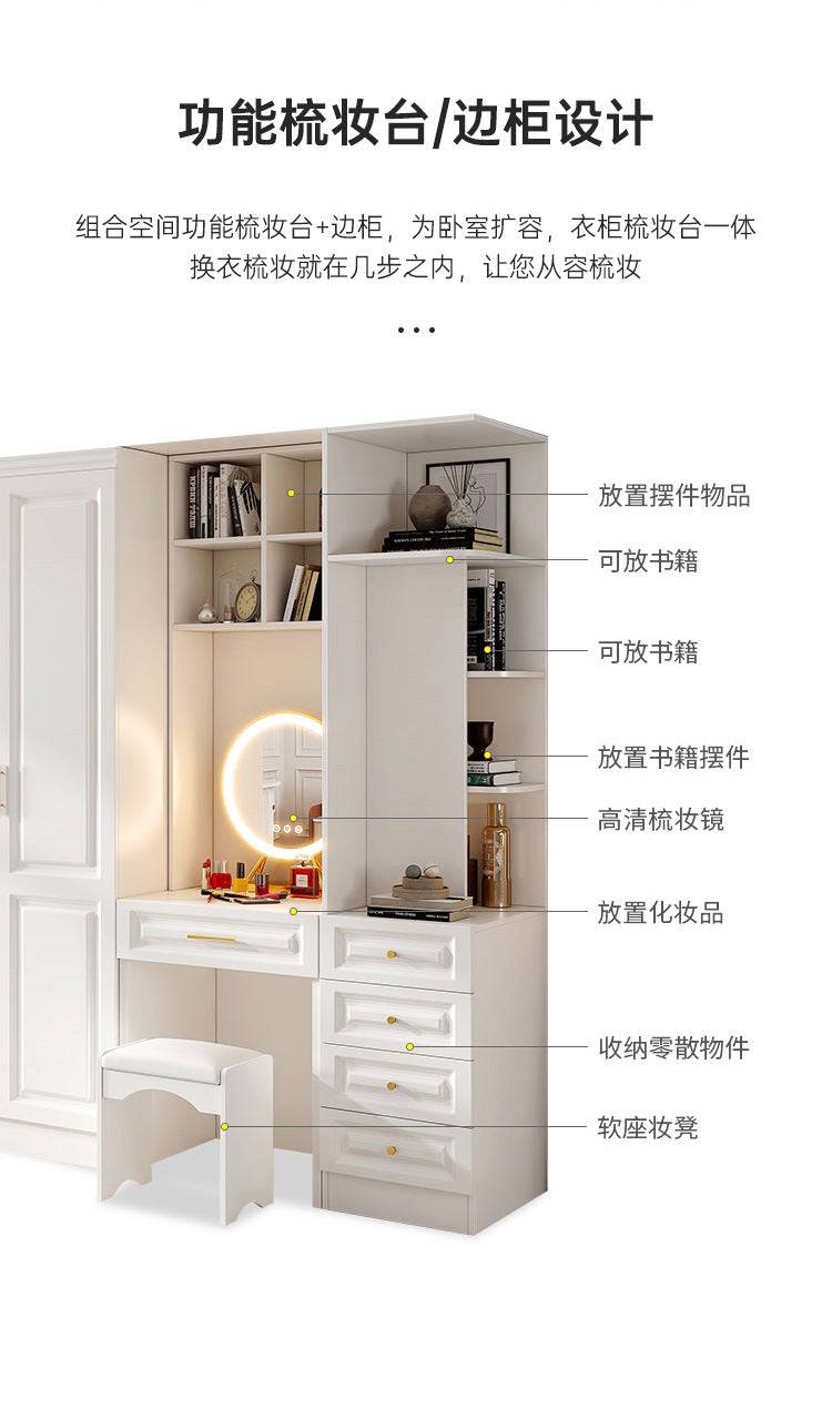 90Corner Wardrobe for Home Bedroom, Suitable for Various Sizes, Dressing Table Integrated, Trendy Simple European Style Large Wardrobe