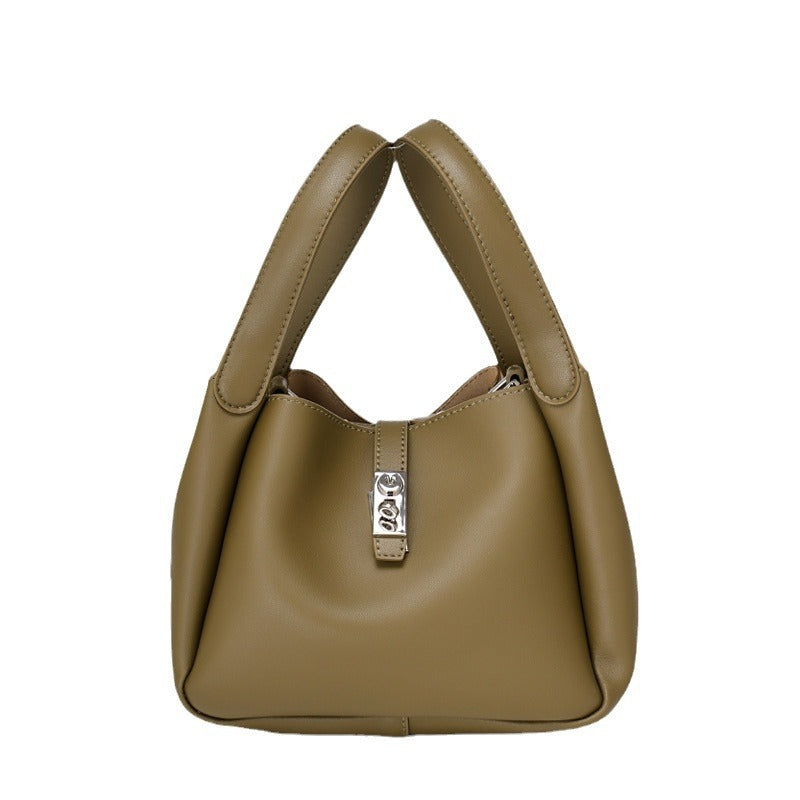 New Style Cowhide Vegetable Basket Bag for Women2024Summer Simple Fashion Large Capacity Single Shoulder Crossbody Bag Niche Lazy Style