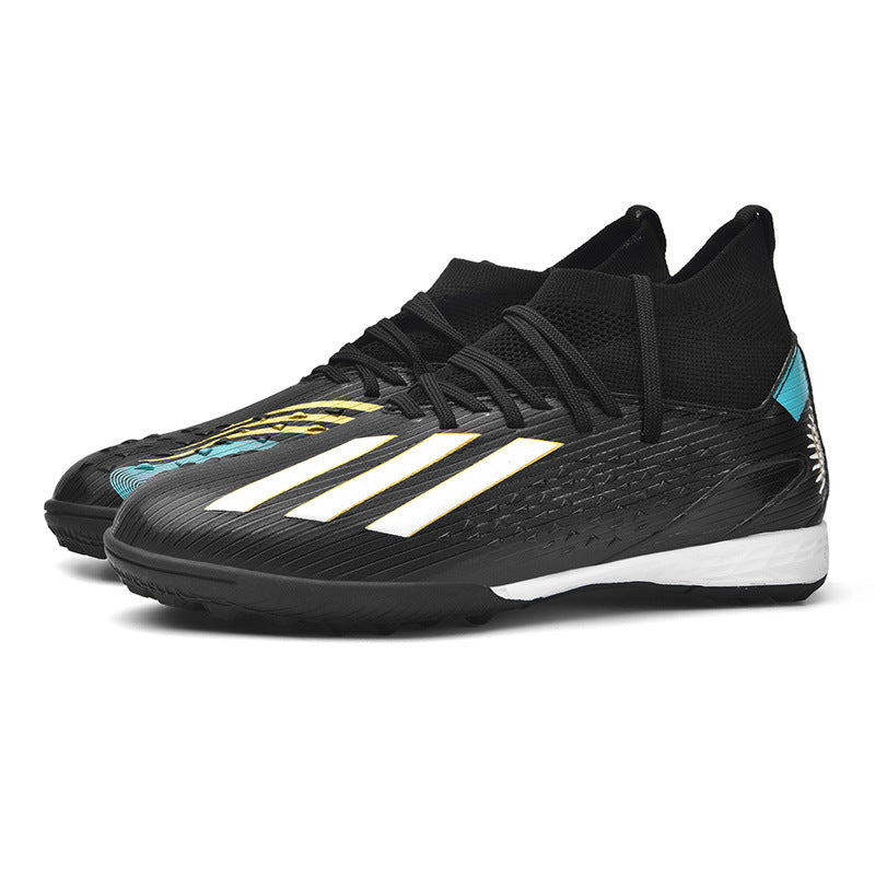 High-top Unisex Youth Soccer Shoes with Broken and Long Spikes for Grass Field Competition Training Student Sports Shoes