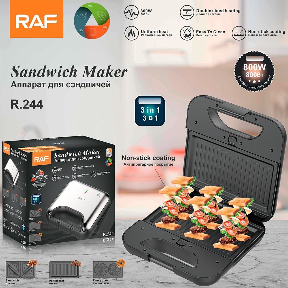 RAF European Standard Multifunctional Breakfast Machine Sandwich Maker Waffle Maker 3-in-1 Steak Maker Toaster