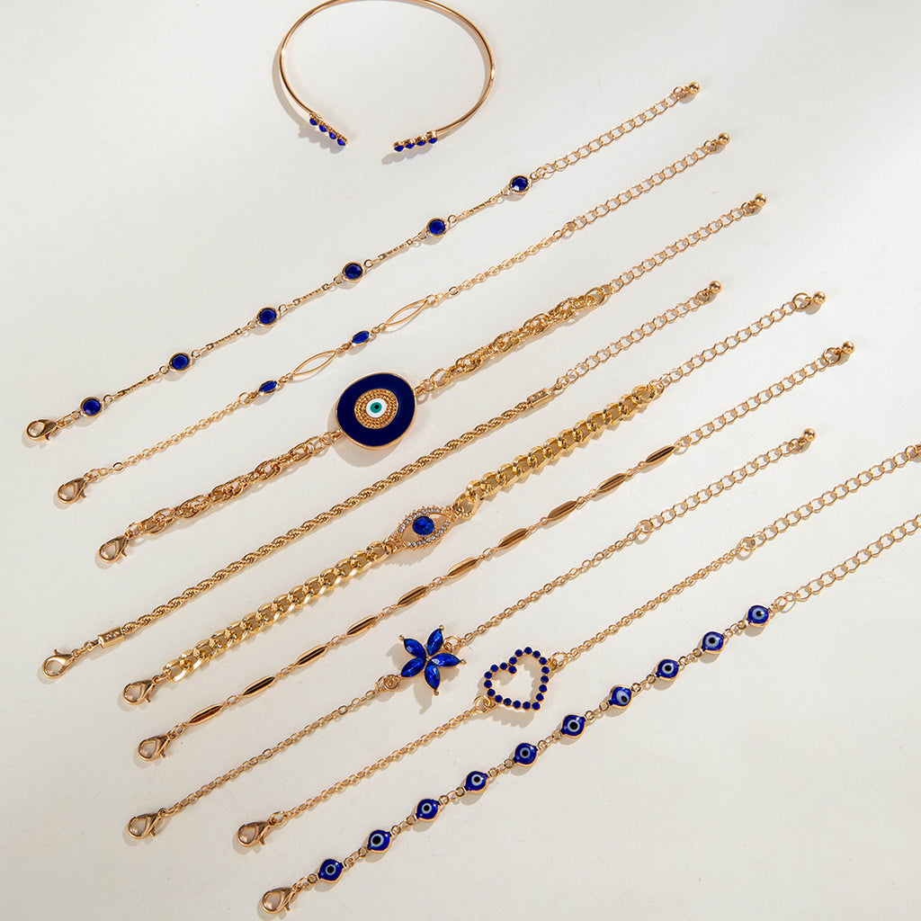 European and American Style Bracelet Bohemian Devil's Eye Bracelet Design Sense Inlaid Diamond Oil Drop Exaggerated Bracelet Set