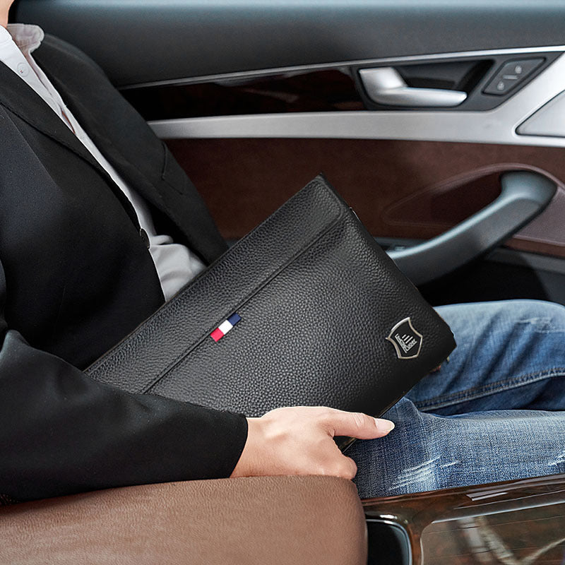 Business Commuting Genuine Leather Clutch Bag for Men, Casual Large Capacity Top Layer Cowhide Men's Handheld Wallet Phone Bag