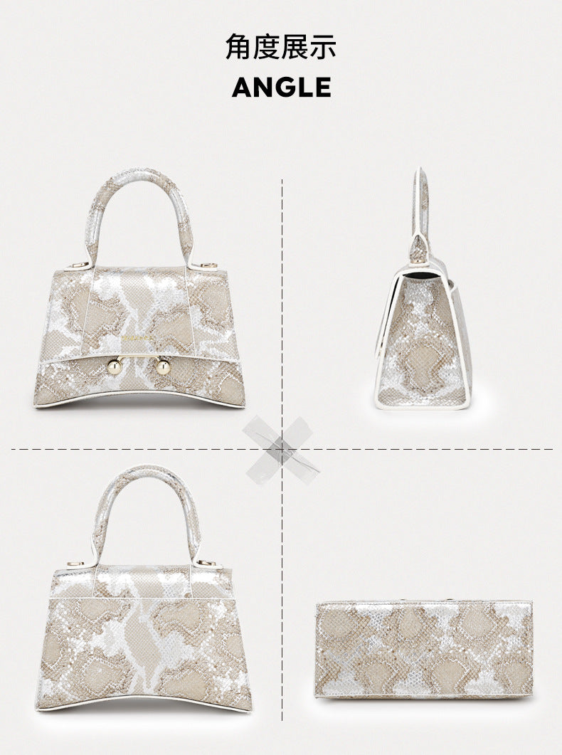 First Layer Snake Pattern Hourglass Bag Female Affordable Luxury Fashion Women's Bag Niche Baguette Handbag All-Match Shoulder Messenger Bag