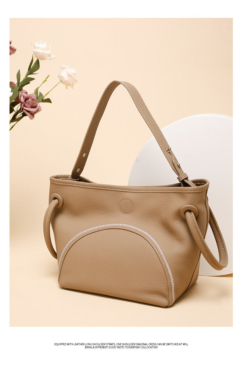 Niche Design Commuter Basket Handbag Tote Bag2024New style lazy style single shoulder bag, soft leather crossbody bag for women
