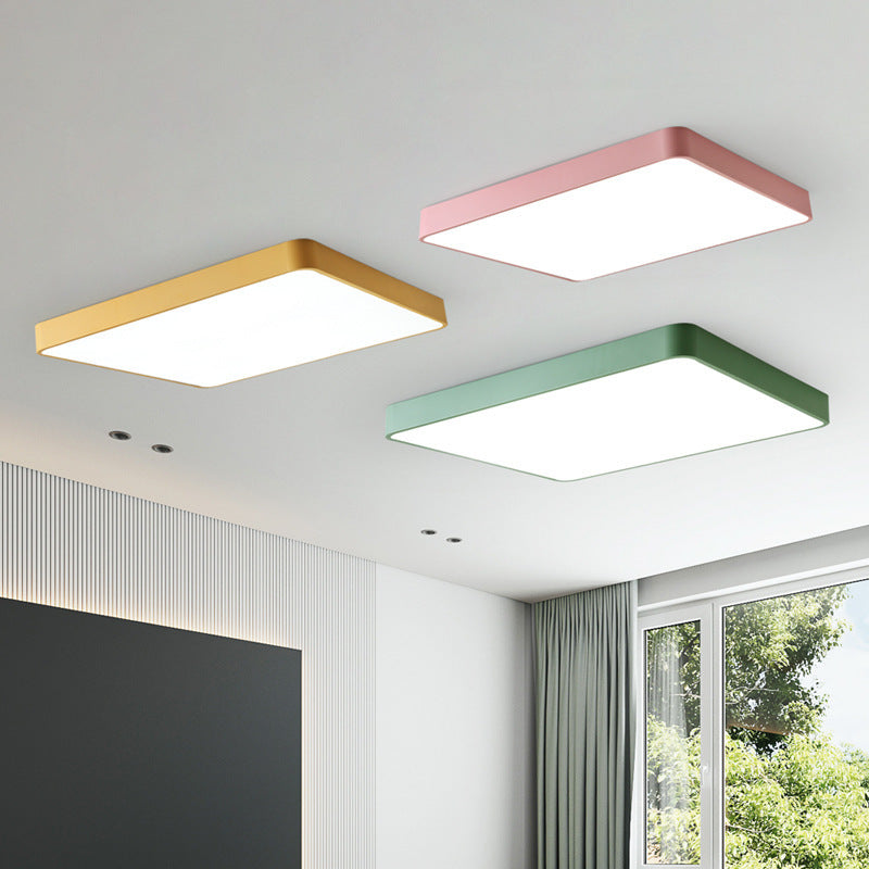Home Living Room Lamp Rectangular Creative Macaron Ceiling Lamp Room Lamp Modern Simple Iron Art led Bedroom light