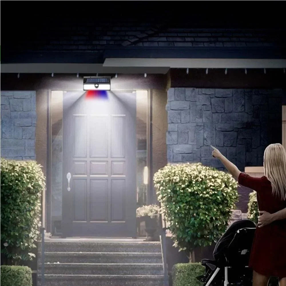 New solar light outdoor wall lamp190LED Human Body Sensor Garden Light Three-Sided Emitting Small Street Light with Colorful Lights