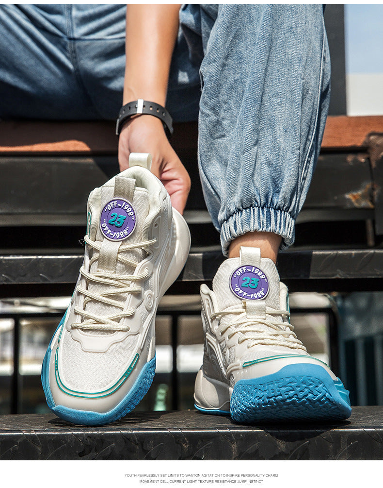 Four Seasons New Non-Slip Wear-Resistant Shock-Absorbing Youth High-Top Breathable Comfortable Sports Shoes Trendy Practical Basketball Shoes