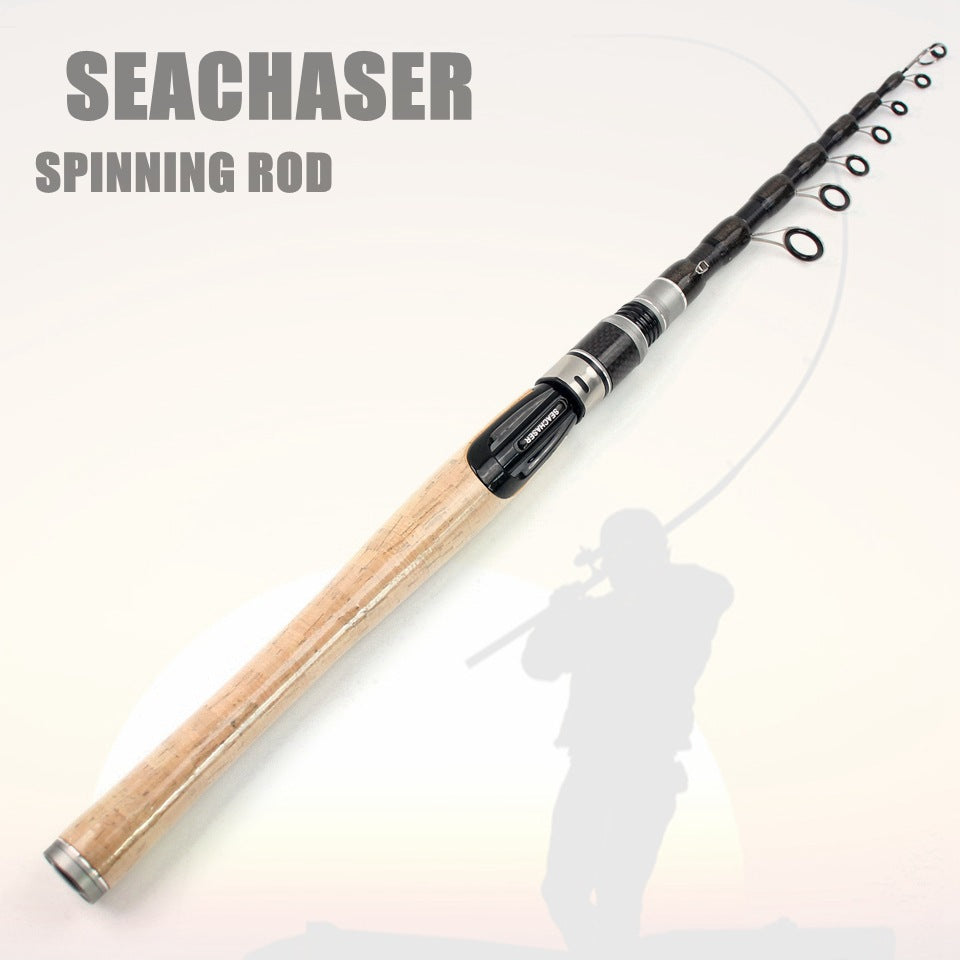 Wooden Handle Portable Sea Rod Set Retractable Lure Rod Fishing Gear with Hair Band Single Rod Manufacturer Wholesale