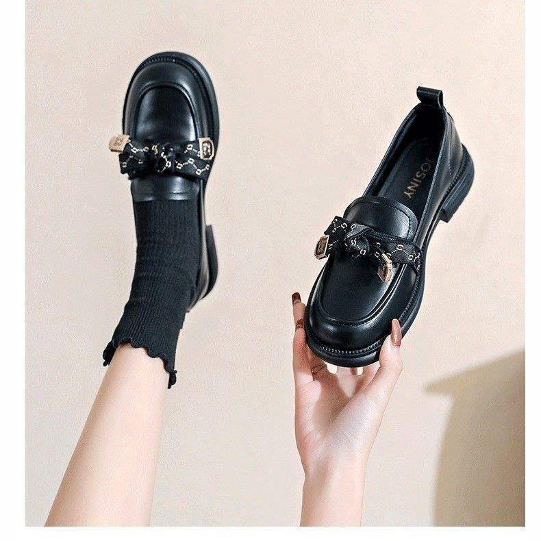 Guirenfang Bowknot British Style Loafers for Women2025New Four Seasons Slip-On Fashion Women's Single Shoes Small Leather Shoes