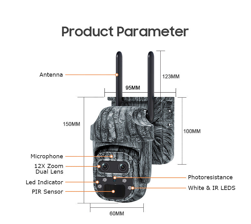 Exclusive Supply600Wan HD Night Vision Camera Low Power Consumption4G Solar Camouflage Camera12Zoom