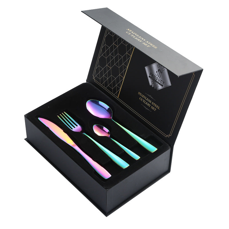 410Stainless Steel Cutlery Set Restaurant Square Handle Knife Fork Spoon24Set of Western Steak Knives and Forks