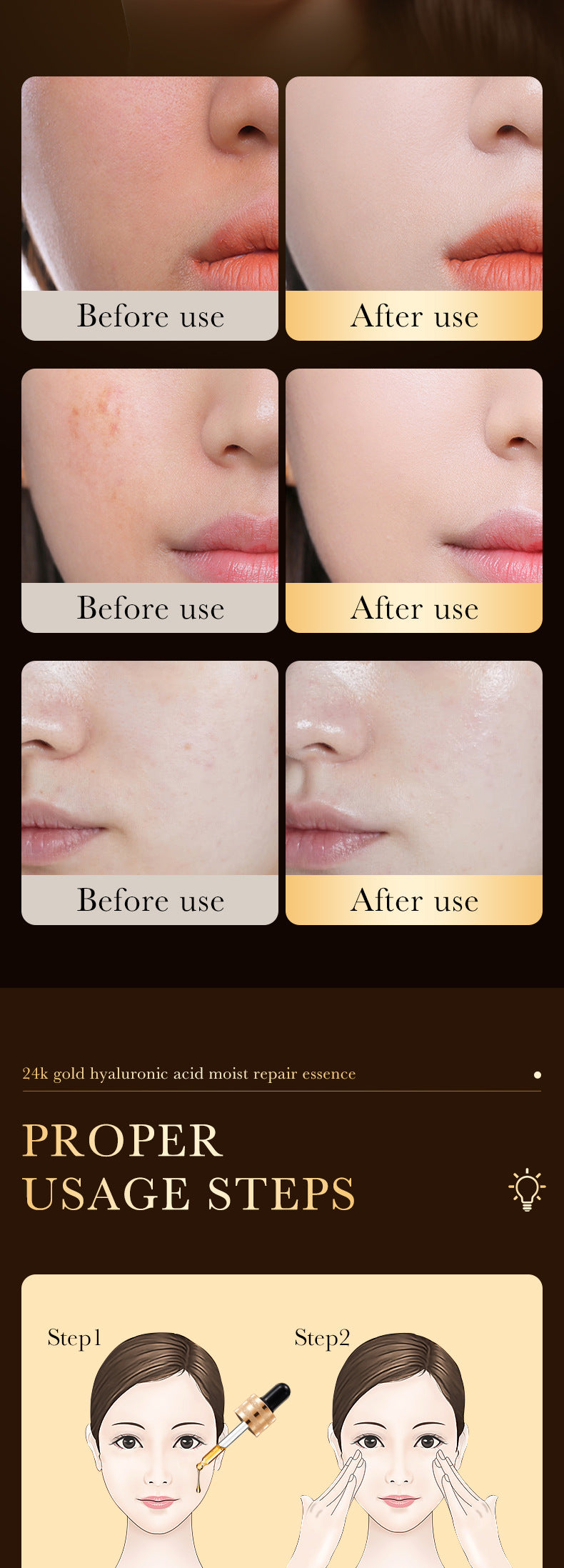 24K Gold Essence ZOZU Hyaluronic acid moisturizing and hydrating skincare wholesale for  trade