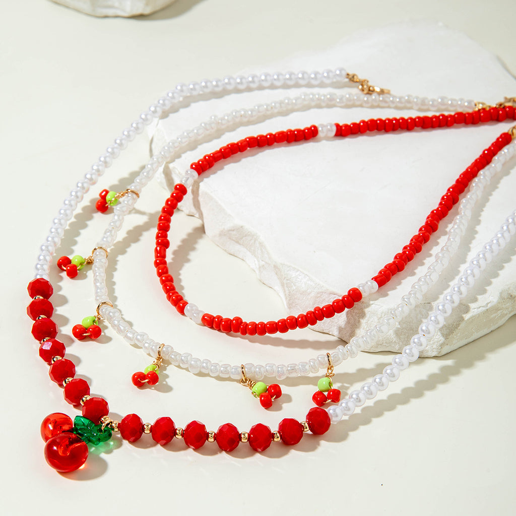European and American Style Jewelry Light Luxury Imitation Pearl Cherry Necklace High-End Versatile Grass Multi-Layer Stacking Necklace Wholesale