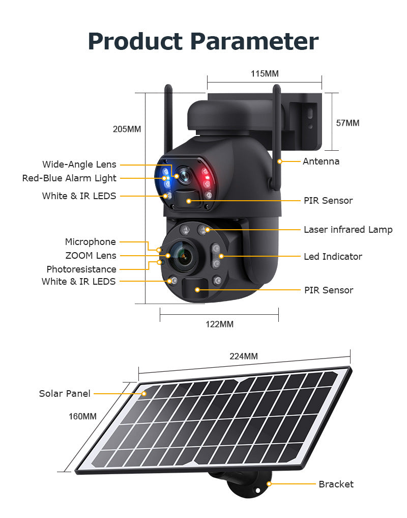 6MP High Definition Bullet Camera36Optical zoom outdoor full color night vision4G Wireless Solar Camera