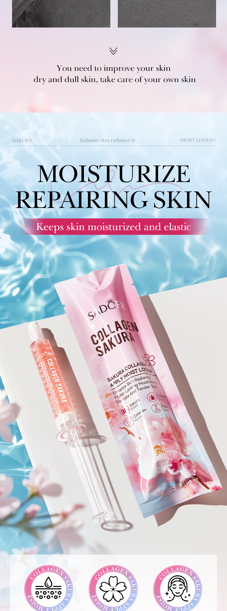 Sakura Collagen Essence SADOER Moisturizing and Nourishing Smear-On Moisturizing Lotion  Wholesale