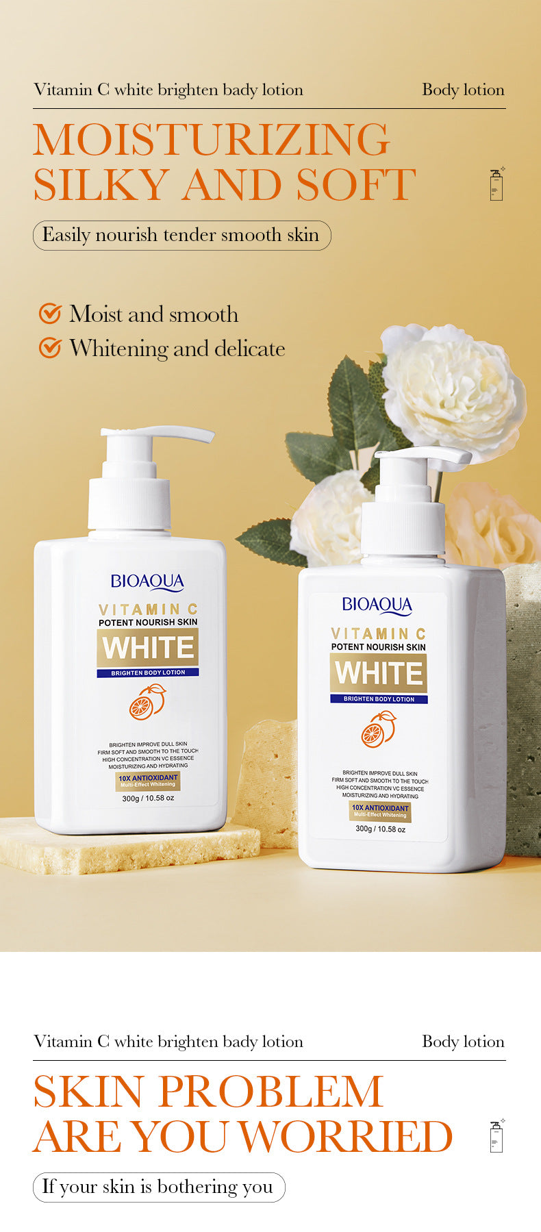 VC Whitening Body Lotion BIOAOUA Vitamin C Brightening, Hydrating, Moisturizing, Skin Care,  Wholesale