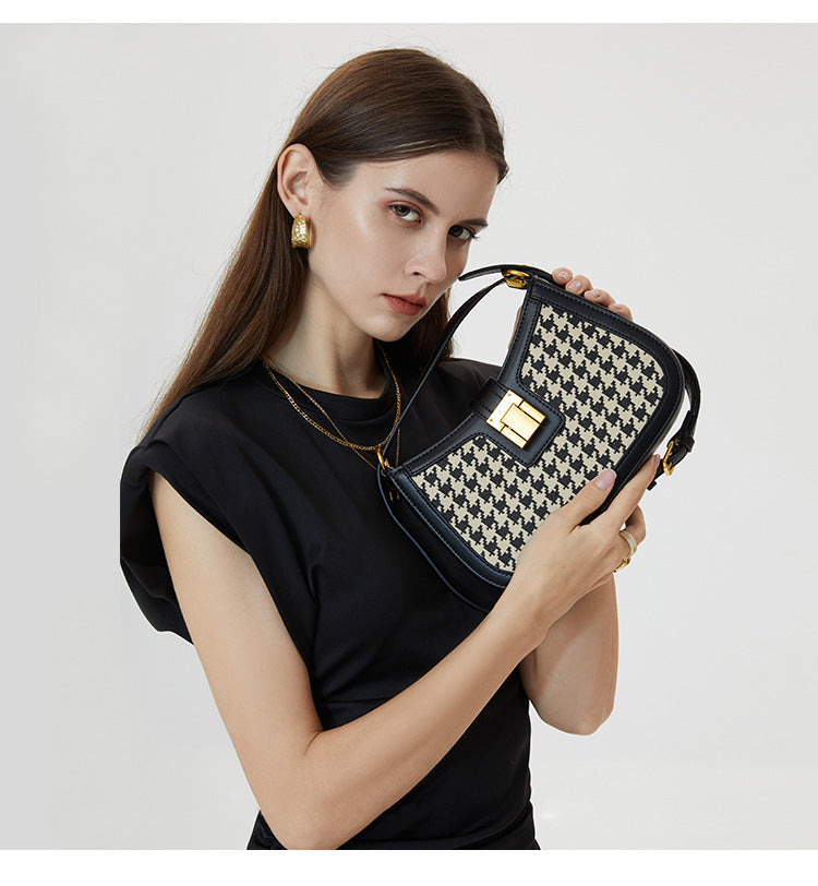 Houndstooth Crossbody Bag Baguette Underarm Bag Spring Autumn Women's Bag Small Square Bag Niche Versatile Commuter Handbag Shoulder Bag