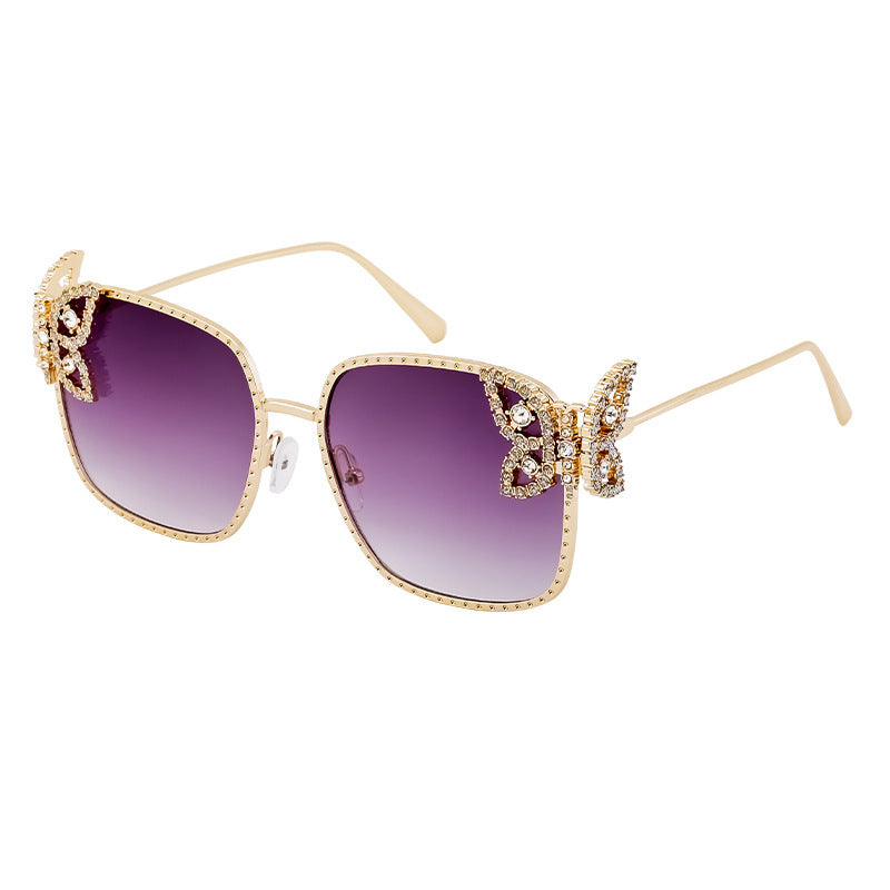 European and American Fashion Personality Butterfly Diamond Sunglasses for Women Metal Frame Sunglasses Women's Sun Protection Glasses shades