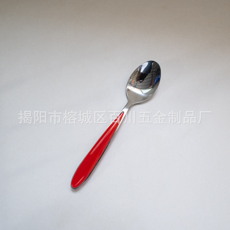 18/10Western Cutlery Set Stainless Steel Knife Fork Spoon Dopamine Color Long Handle Spoon High Aesthetic Home Use