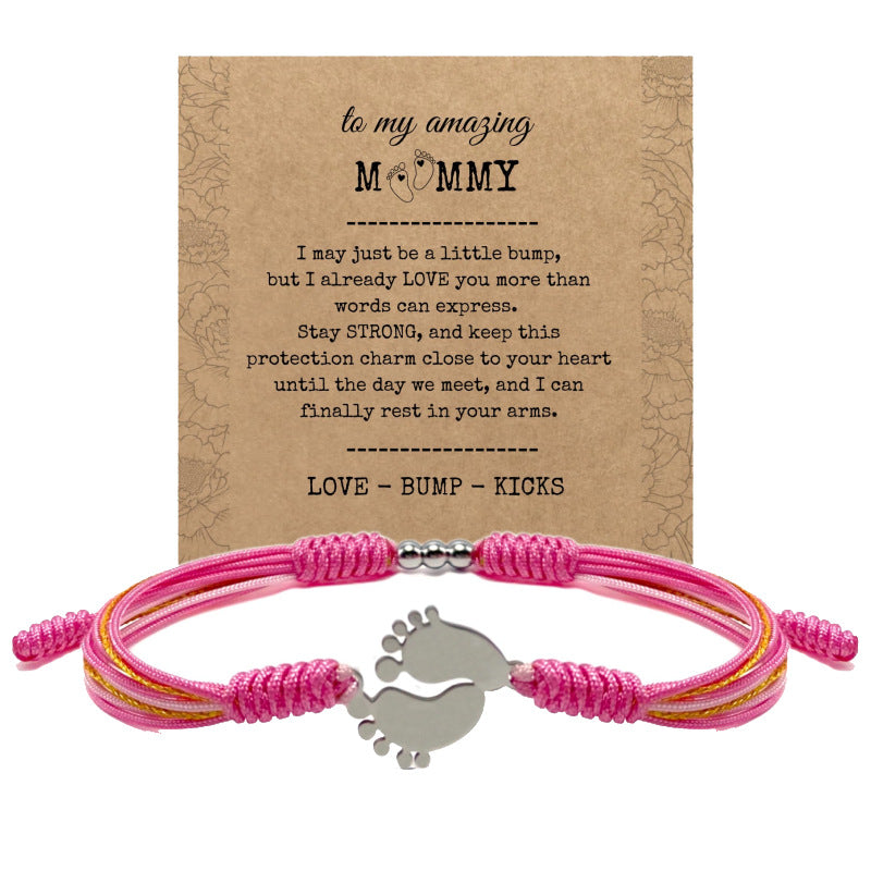 Footprint Blue Woven Bracelet Stainless Steel Pendant Stretchable Wrap Bracelet Women's Gift Foot Palm Woven Bracelet