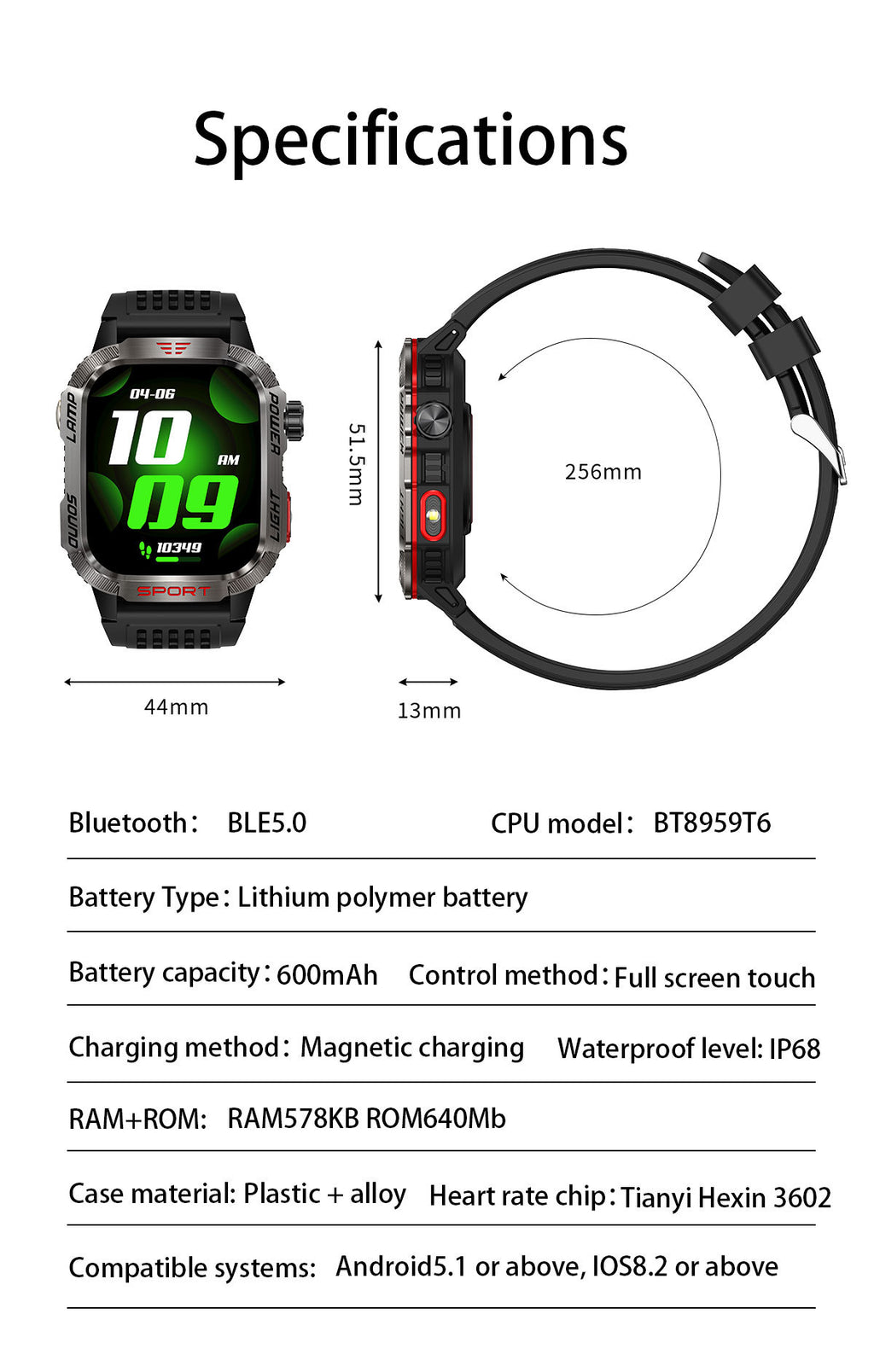 HT29Smart Watch Bluetooth Call True Heart Rate Step Sleep Monitoring IP68Deep Waterproof Sports Tri-Proof