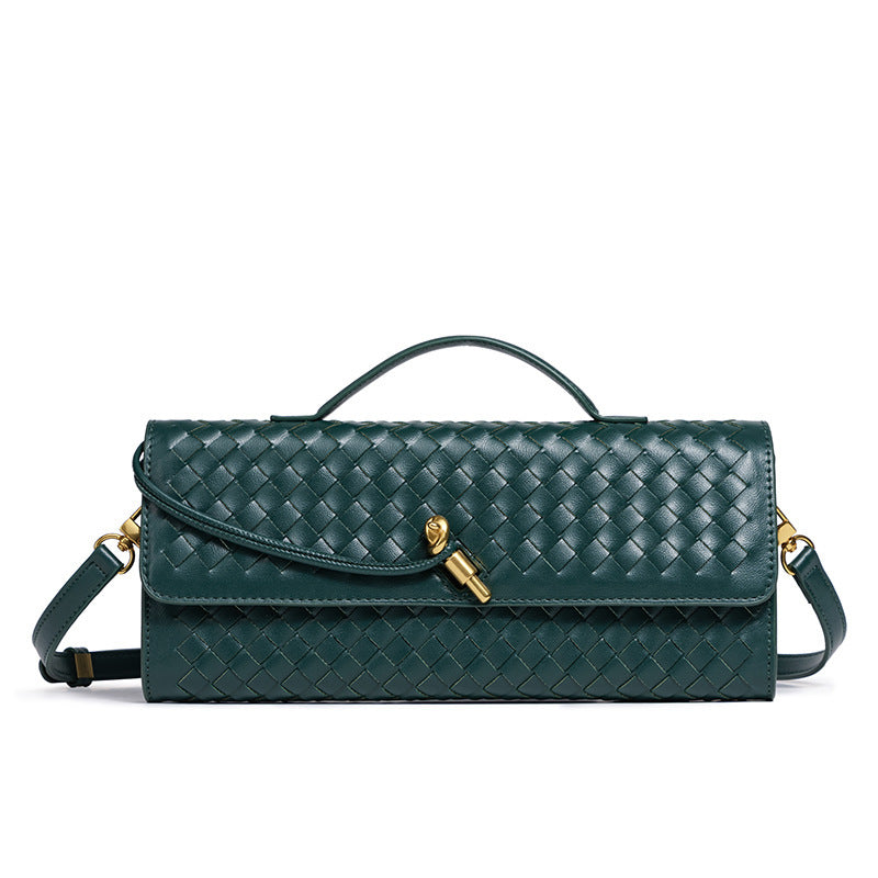 European and American Niche Woven Single Shoulder Baguette Bag Fashion Horizontal Clutch Bag Organ Lady Crossbody Bag Long Bag