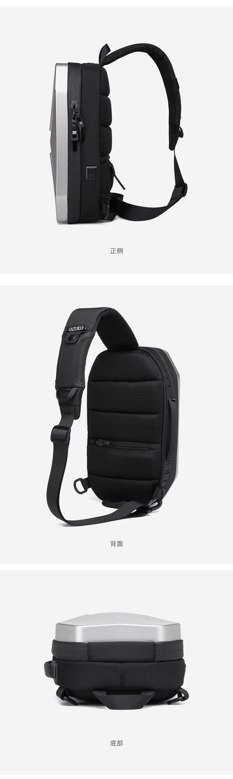 ozuko Functional trendy men's chest bag PC Hard Shell Waterproof Multifunctional Crossbody Bag Shoulder Outing Sports Men's Bag