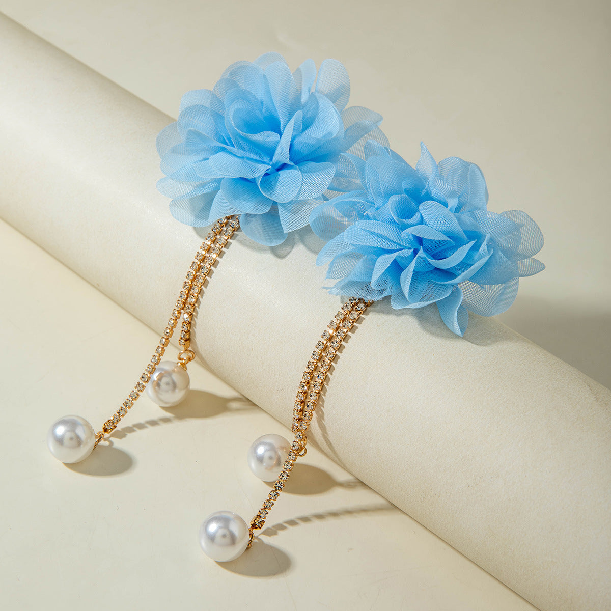 European and American Style Exaggerated Imitation Pearl Tassel Flower Earrings Fresh and Elegant Temperament Earrings for Women