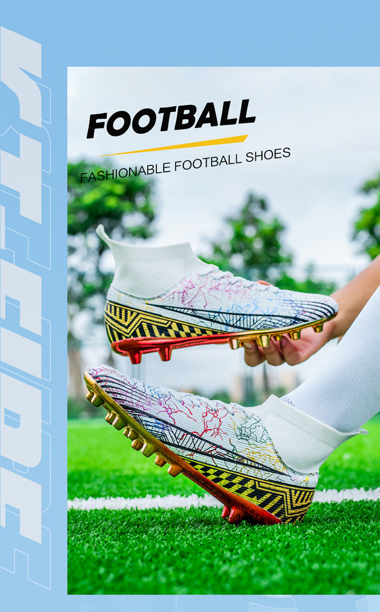 Large Size Men's Soccer Shoes AG Long Spike Gold-Plated Hot Stamping Football Shoes for Youth Professional Competition Training Shoes Wholesale