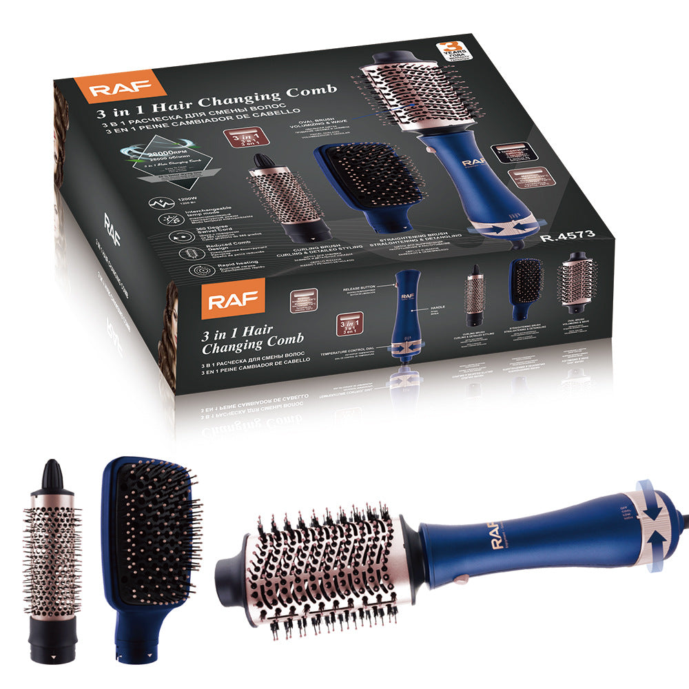 RAF European Standard Curling and Straightening Dual-use Hair Styling 3-in-1 Hot Air Brush with Interchangeable Temperature Modes1200w