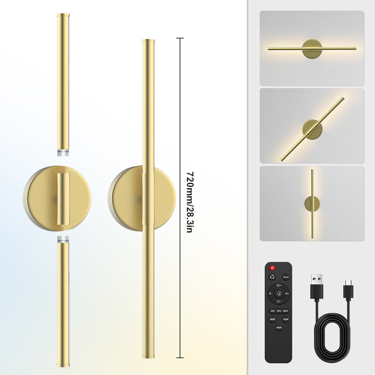 Dual-Head Detachable Wall Lamp Reading Wall Lamp No Wiring Wall Lamp Magnetic Wall Lamp Dimmable Wall Lamp Rechargeable Indoor Wall Lamp