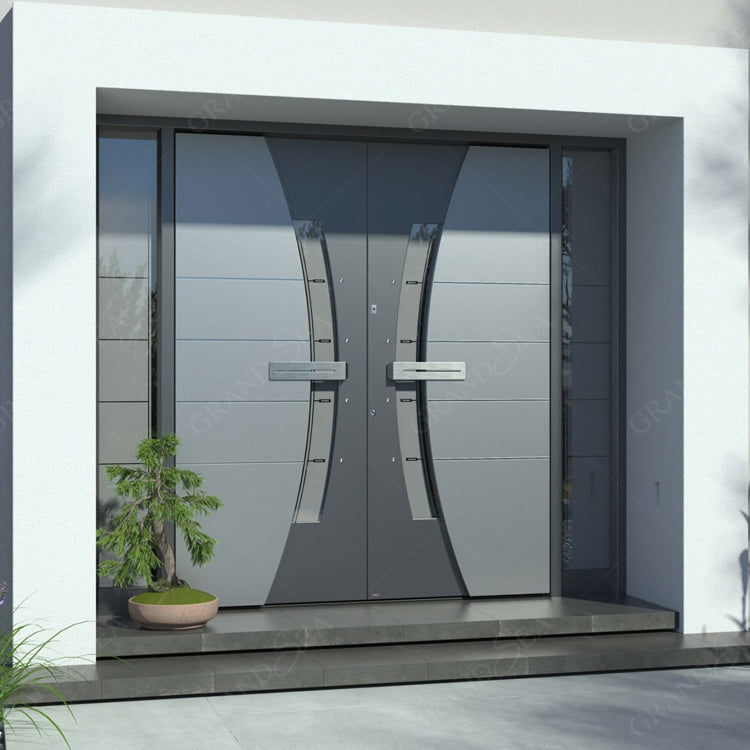 USA Style Exterior Modern High Glossy Black Solid Metal Front Aluminum Stainless Steel Pivot Entry Doors Price