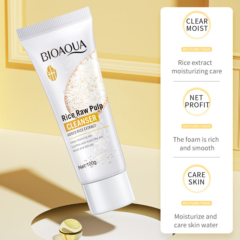 Rice Puree Facial Cleanser100g BIOAOUA Cleansing, Moisturizing, and Hydrating Export Cross-Border Manufacturer Wholesale