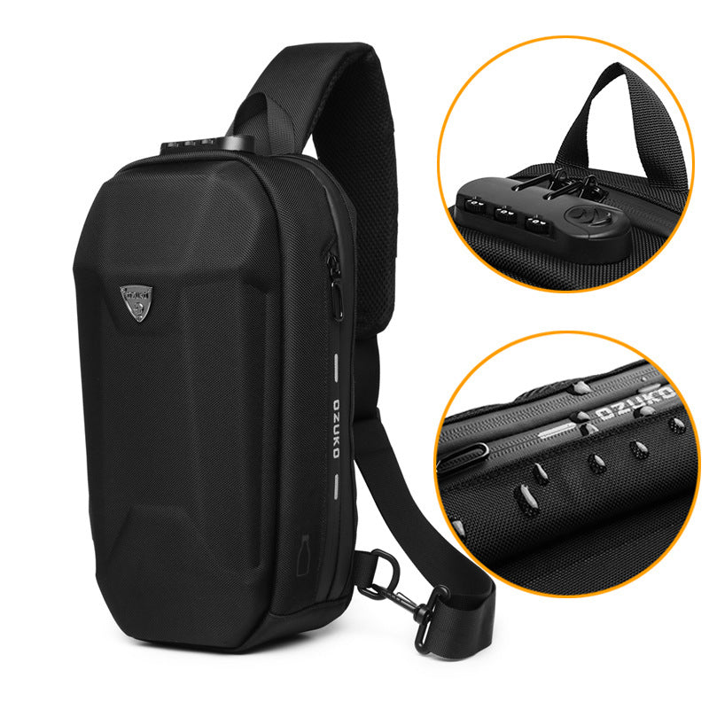 OZUKO Hard Shell Chest Bag Men's Crossbody Bag Anti-Theft Waterproof Cycling Outdoor Multi-Functional Sports Shoulder Bag