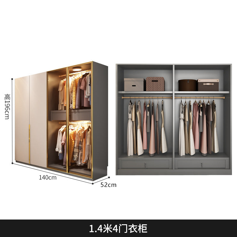 Flat Door Glass Door Wardrobe Modern Household Bedroom Cloakroom Four-Six-Eight Door Assembly Wardrobe Storage Large Wardrobe