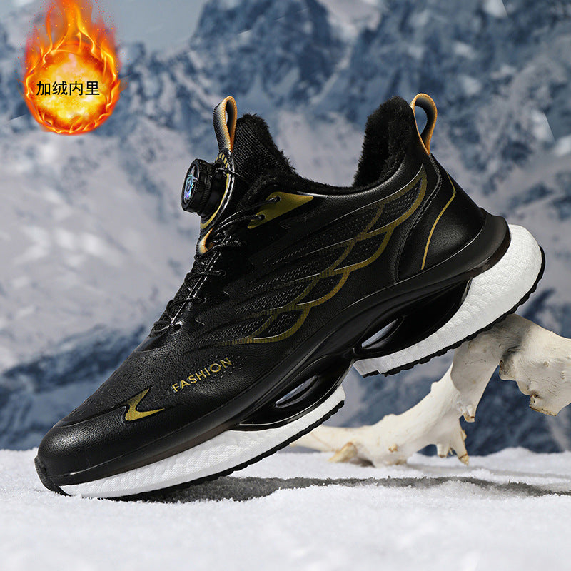 Winter Men's Shoes2025New Rotating Button Running Sports Shoes Men's Breathable Thick Bottom Popcorn Cushioning Running Shoes