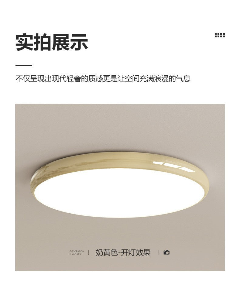 Cream style master bedroom lamp, round Nordic ceiling lamp LED Iron Art Study Lamp Creative Living Room Lamp Home Atmosphere