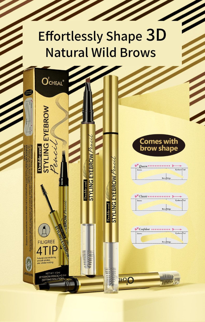European Beauty Double-Ended Multi-Prong Plush Eyebrow Pencil+Styling Eyebrow Gel with Eyebrow Card Eye Set