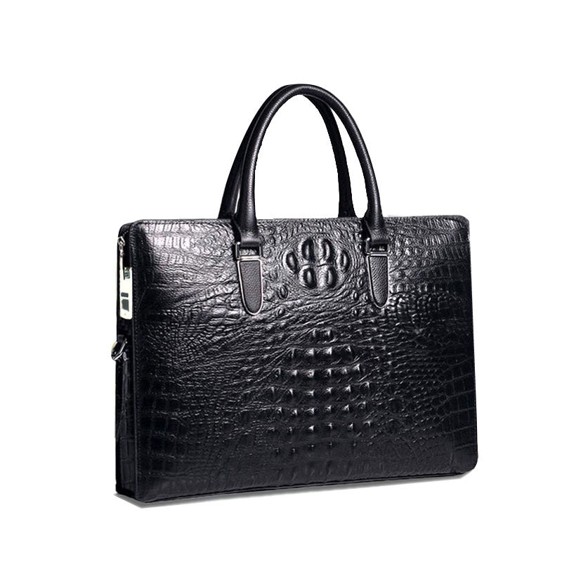 Fingerprint Unlock Bag Genuine Leather Business Commuting Large Capacity Men's Cowhide High-end Handheld Briefcase Anti-theft