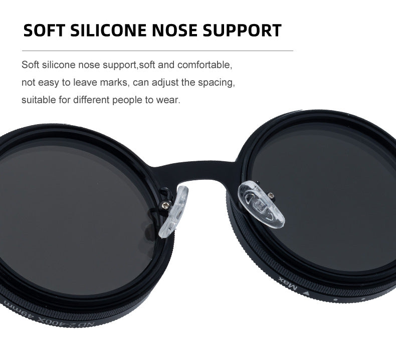 ND Nine-Stage Manual Adjustable Zoom Glasses Anti-Glare Round Frame Sunscreen Sunglasses High-End Polarized Sunglasses for Men