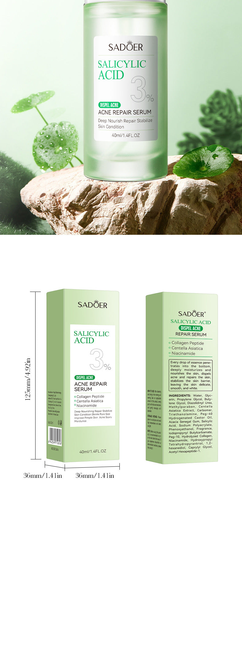 Salicylic Acid Skincare Series SADOER Anti-acne Amino Acid Moisturizing and Hydrating Skin Care Products  Foreign Trade Approval