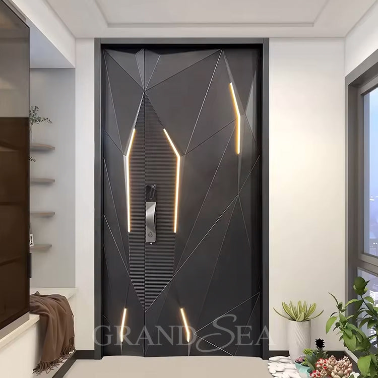 USA Style Exterior Modern High Glossy Black Solid Metal Front Aluminum Stainless Steel Pivot Entry Doors Price