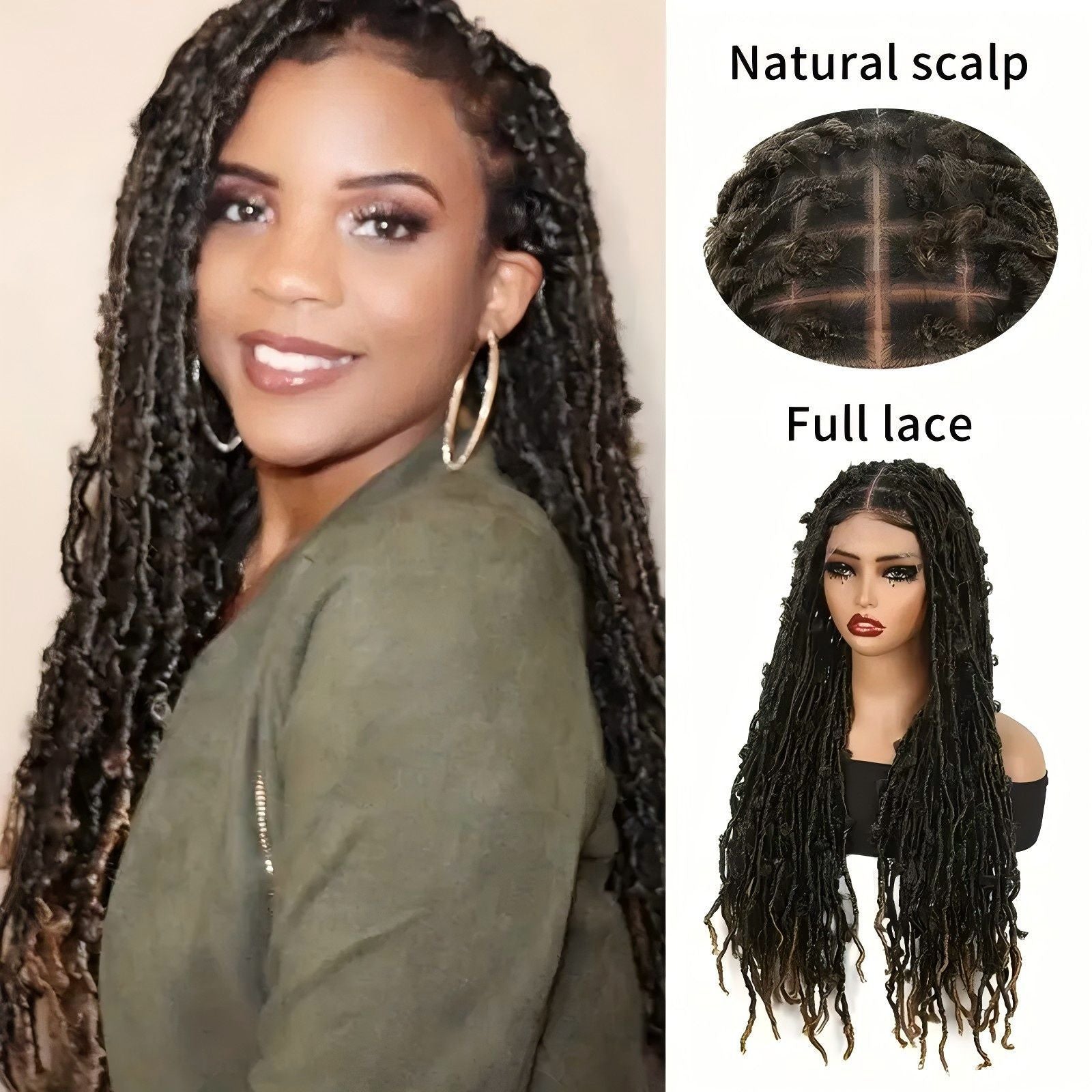 European and American Cross-Border Butterfly Curly Synthetic Full Lace Butterfly Curly Headband Butterfly Locs Full Lace Headpiece