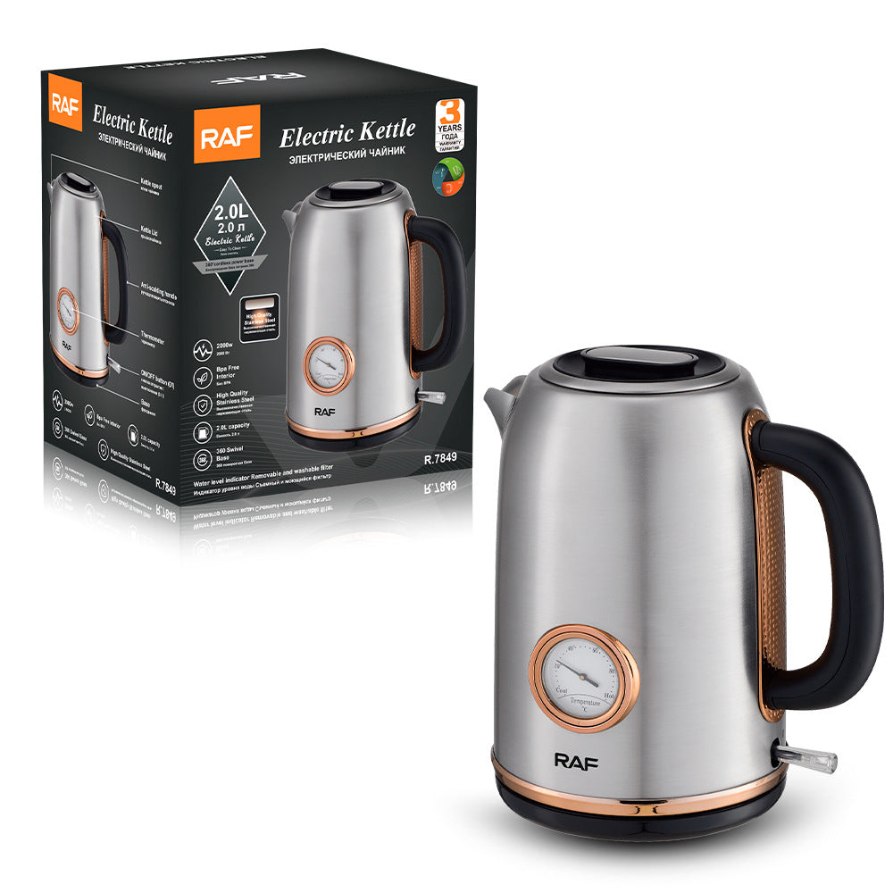 RAF European Standard Electric Kettle Stainless Steel Temperature Display Anti-scald Anti-dry Boil Water Kettle2L Automatic Power off