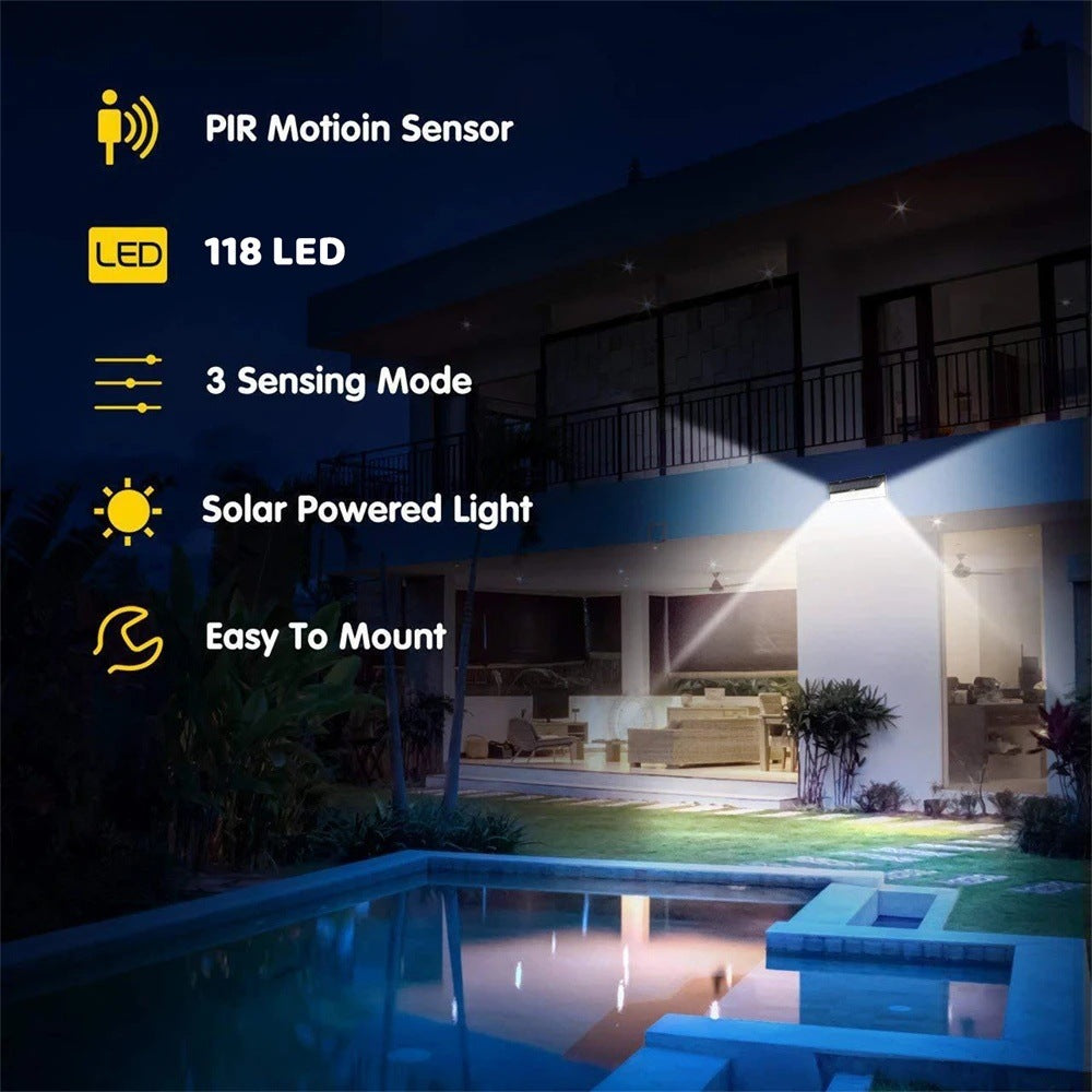 Solar Lamp118LED Outdoor Wall Light Human Body Sensing Garden Street Light Garage Light Emergency Light Courtyard